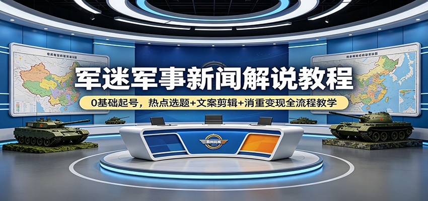 军迷军事新闻解说教程：0基础起号，热点选题+文案剪辑+消重变现全流程教学-迦哆网创社