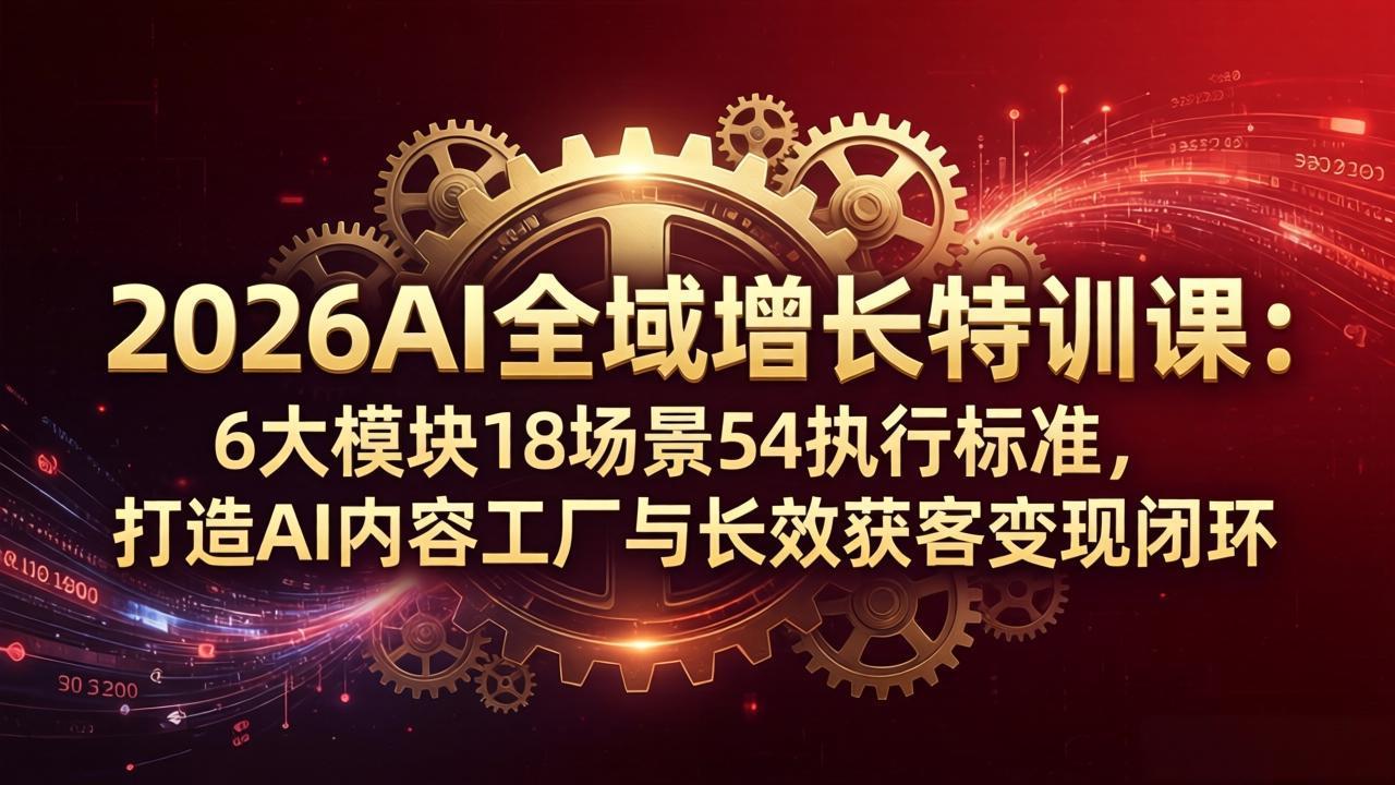 2026AI全域增长特训课：6大模块18场景54执行标准，打造AI内容工厂与长效获客变现闭环-迦哆网创社