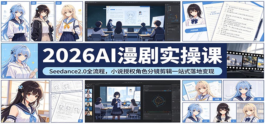 2026AI漫剧实操课：Seedance2.0全流程，小说授权角色分镜剪辑一站式落地变现-迦哆网创社