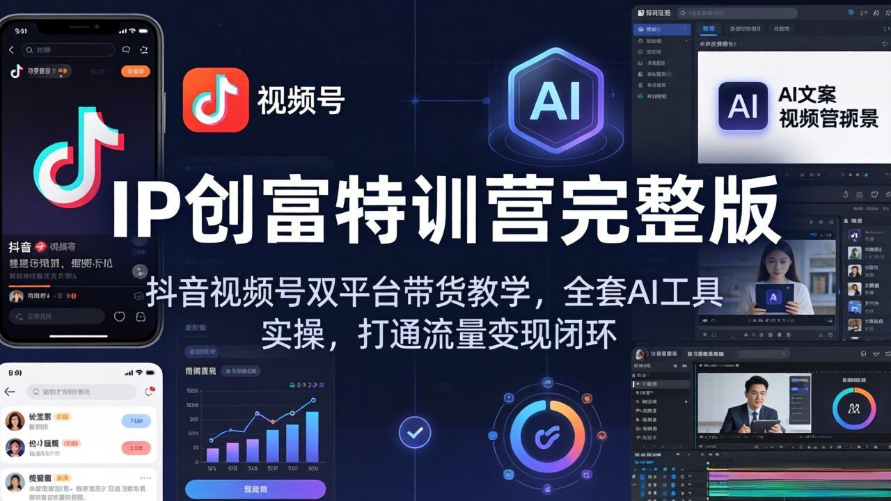 IP创富特训营完整版：抖音视频号双平台带货教学，全套AI工具实操，打通流量变现闭环-迦哆网创社