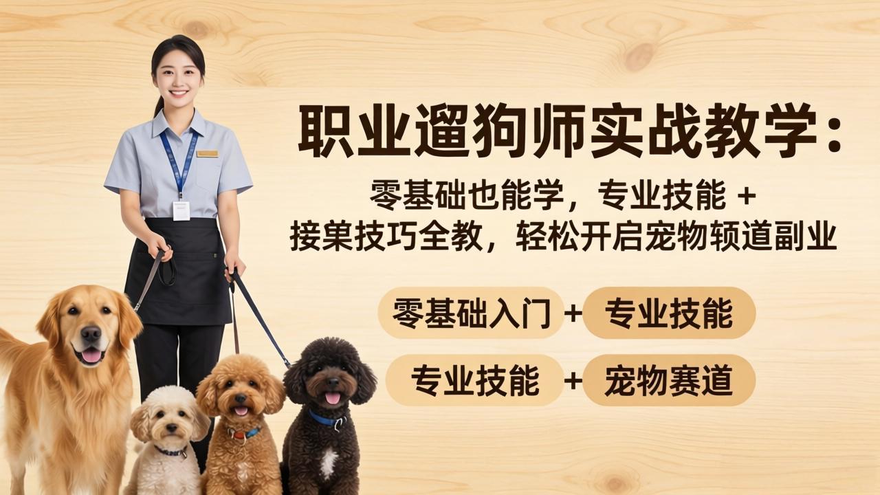 职业遛狗师实战教学：零基础也能学，专业技能 + 接单技巧全教，轻松开启宠物赛道副业-迦哆网创社
