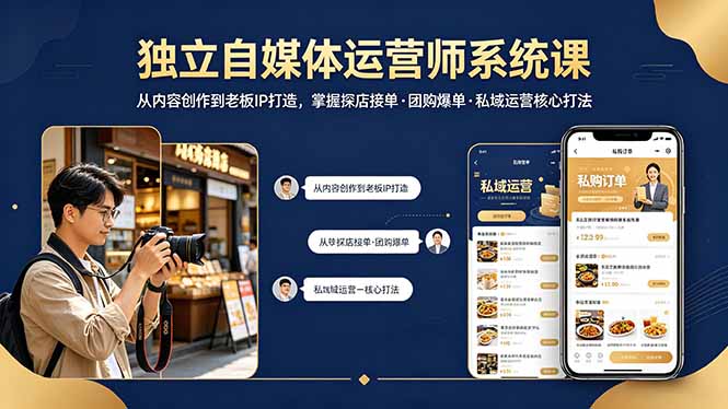 独立自媒体运营师系统课｜从内容创作到老板IP打造，掌握探店接单·团购爆单·私域运营核心打法-迦哆网创社