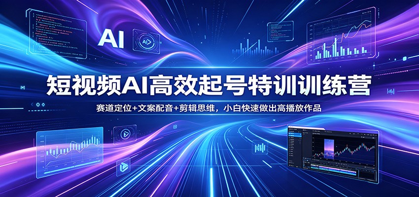 短视频AI高效起号特训训练营：赛道定位+文案配音+剪辑思维，小白快速做出高播放作品-迦哆网创社