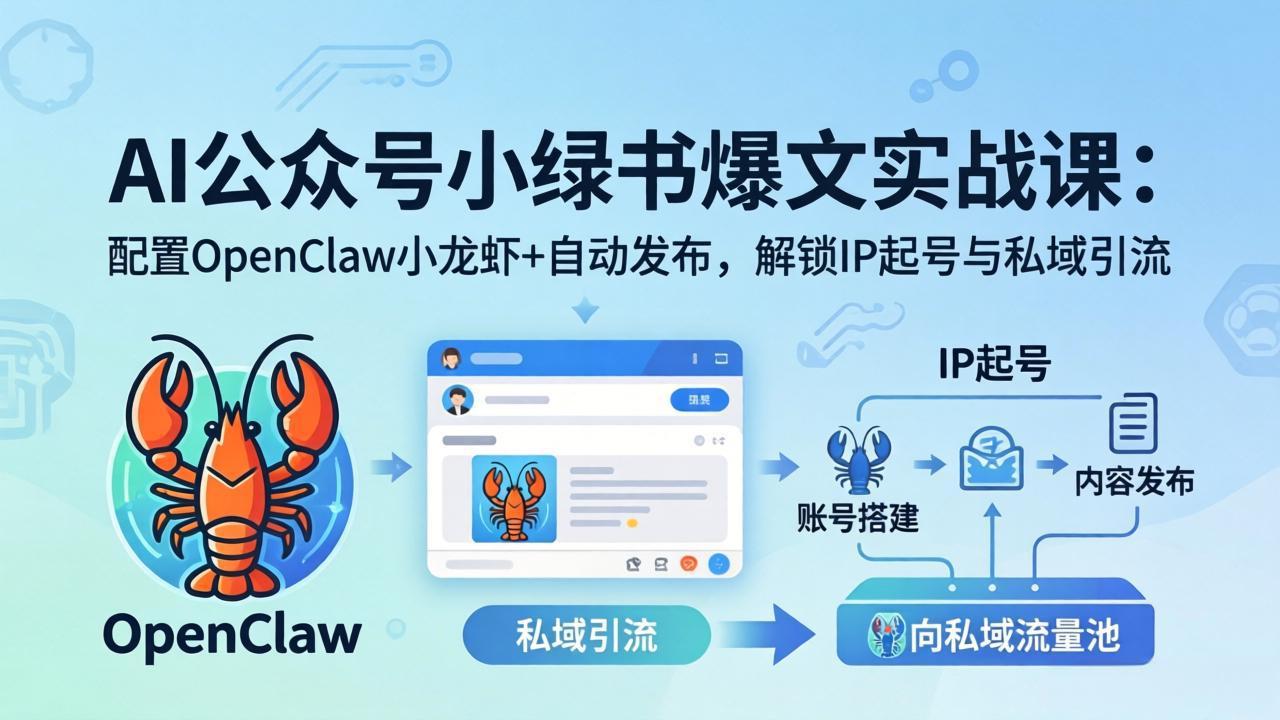 AI公众号小绿书变现实战课：小绿书爆文写作+OpenClaw自动发布，解锁IP起号与私域引流-迦哆网创社