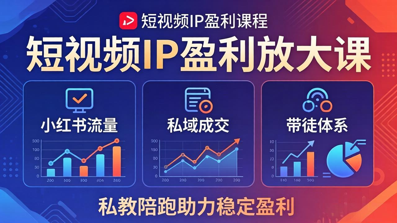 短视频IP盈利放大课：小红书流量+私域成交+带徒体系，私教陪跑助力稳定盈利-迦哆网创社