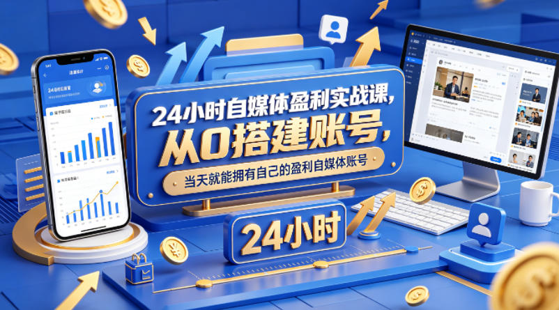 24小时自媒体盈利实战课，从0搭建账号，当天就能拥有自己的盈利自媒体账号-迦哆网创社