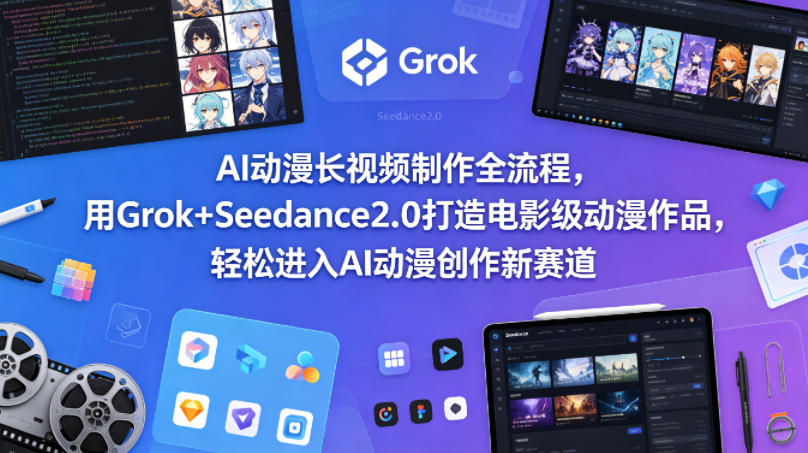AI动漫长视频制作全流程，用Grok+Seedance2.0打造电影级动漫作品，轻松进入AI动漫创作新赛道-迦哆网创社