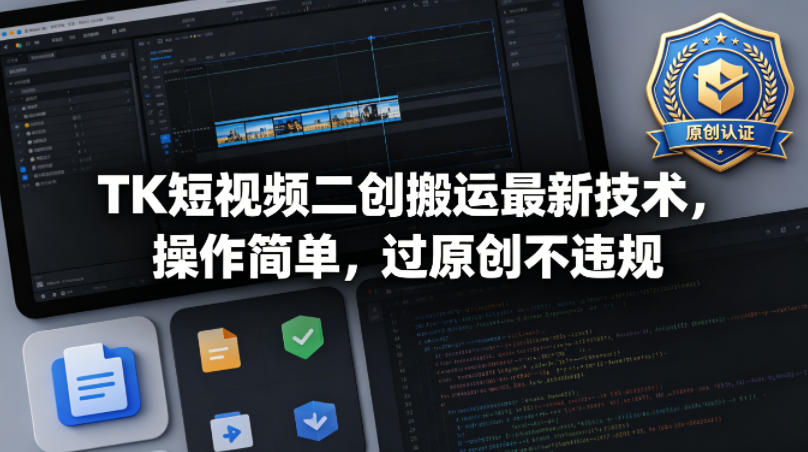 TK短视频二创搬运最新技术，操作简单，过原创不违规-迦哆网创社