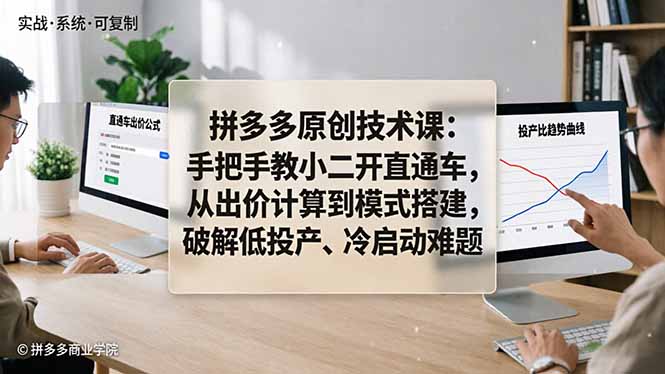 拼多多原创技术课：手把手教小二开直通车，从出价计算到模式搭建，破解低投产、冷启动难题-迦哆网创社