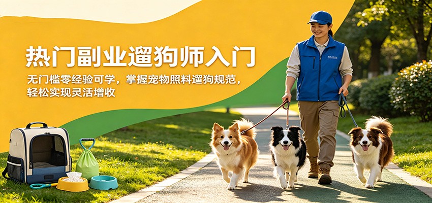 热门副业遛狗师入门，无门槛零经验可学，掌握宠物照料遛狗规范，轻松实现灵活增收-迦哆网创社