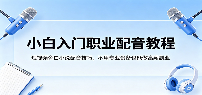 小白入门职业配音教程，短视频旁白小说配音技巧，不用专业设备也能做高薪副业-迦哆网创社