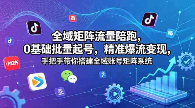 全域矩阵流量陪跑，0基础批量起号，精准爆流变现，手把手带你搭建全域账号矩阵系统-迦哆网创社