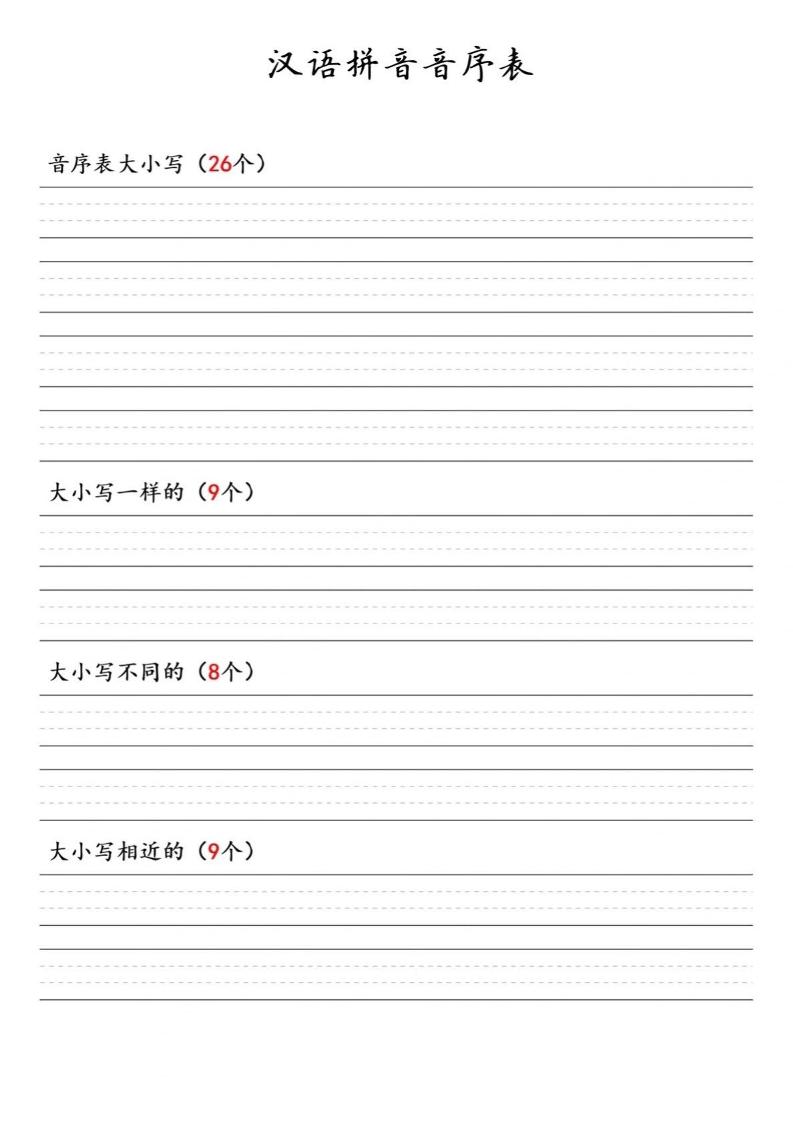 一年级下语文汉语拼音音序表-迦哆网创社