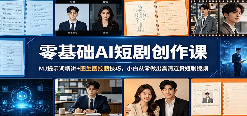 零基础AI短剧创作课：MJ提示词精讲+图生图控图技巧，小白从零做出高清连贯短剧视频-迦哆网创社