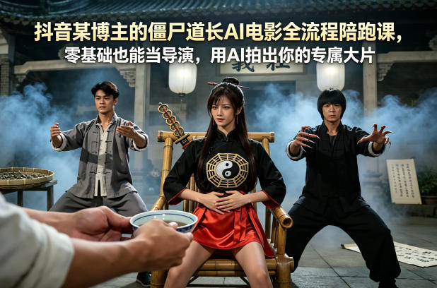 抖音某博主的僵尸道长AI电影全流程陪跑课，零基础也能当导演，用AI拍出你的专属大片-迦哆网创社