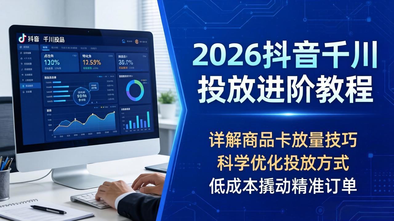 2026抖音千川投放进阶教程，详解商品卡放量技巧，科学优化投放方式，低成本撬动精准订单-迦哆网创社