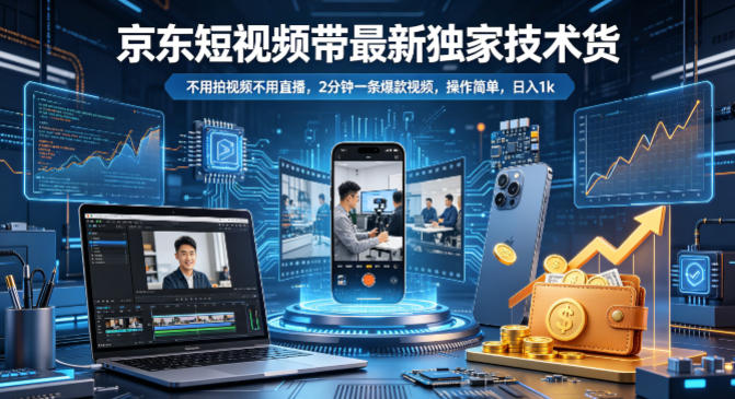 京东短视频带货最新独家技术，不用拍视频不用直播，2分钟一条爆款视频，操作简单，日入1k+【揭秘】-迦哆网创社