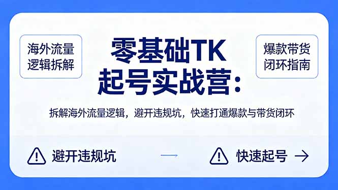 零基础 TK 起号实战营：拆解海外流量逻辑，避开违规坑，快速打通爆款与带货闭环-迦哆网创社