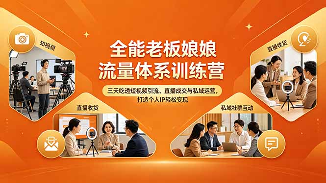 全能老板娘流量体系训练营，三天吃透短视频引流、直播成交与私域运营，打造个人IP轻松变现-迦哆网创社