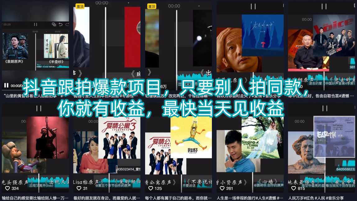 抖音跟拍爆款项目，只要别人拍同款，你就有收益，最快当天见收益-迦哆网创社