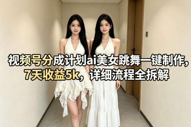 视频号分成计划ai美女跳舞一键制作，7天收益5k，详细流程全拆解-迦哆网创社