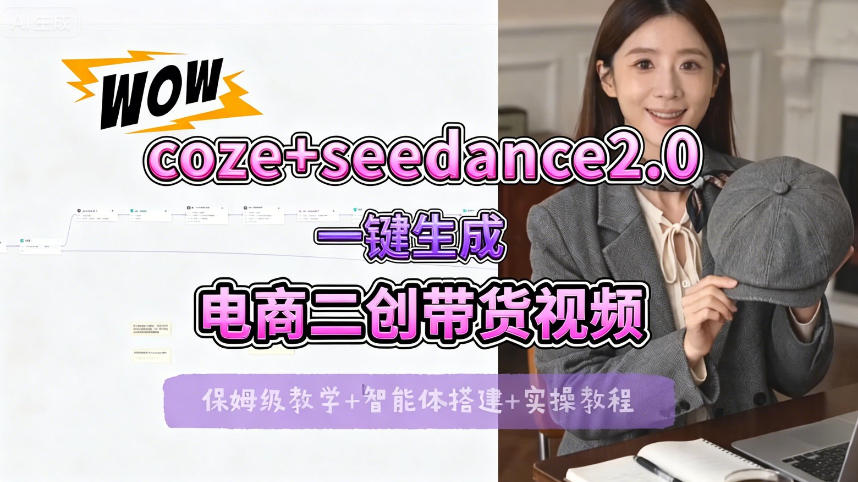 【Coze工作流搭建实操教程】seedance2.0+coze一键生成电商二创带货视频，全流程保姆级教学-迦哆网创社
