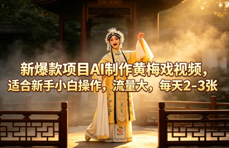 新爆款项目AI制作黄梅戏视频，适合新手小白操作，流量大，每天2-3张-迦哆网创社