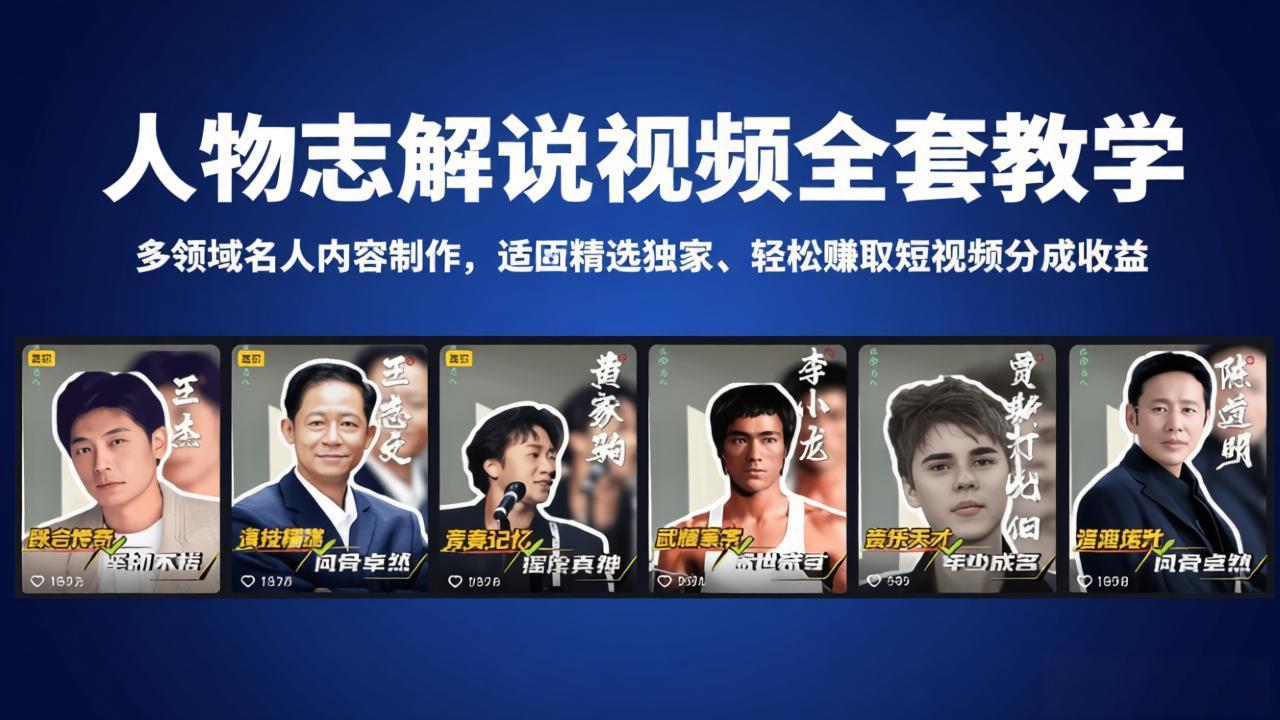人物志解说视频全套教学，多领域名人内容制作，适配精选独家，轻松赚取短视频分成收益-迦哆网创社