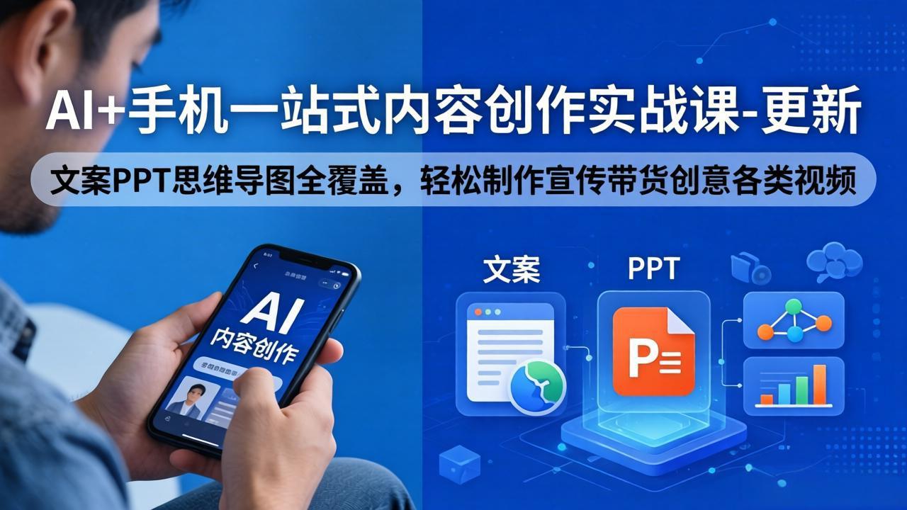 AI+手机一站式内容创作实战课-更新，文案PPT思维导图全覆盖，轻松制作宣传带货创意各类视频-迦哆网创社