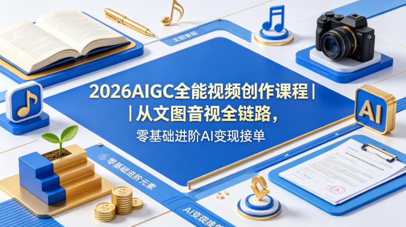 2026AIGC全能视频创作课程｜从文图音视全链路，零基础进阶AI变现接单-迦哆网创社