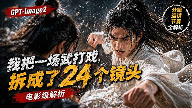 用GPT-Image2，把一段武打对决拆成24个连续镜头，从人物建立、动作衔接、运镜节奏，到情绪爆发-迦哆网创社