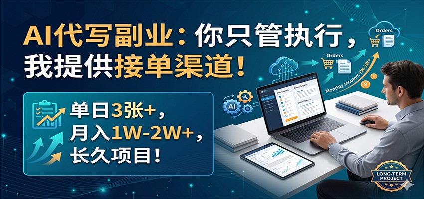 AI代写副业：你只管执行，我提供接单渠道！单日3张+，月入1W-2W+，长久项目-迦哆网创社
