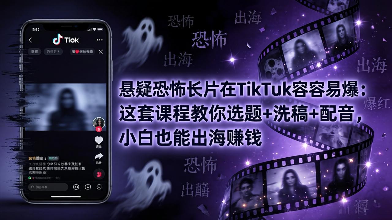 悬疑恐怖长片在TikTok最容易爆：这套课程教你选题+洗稿+配音，小白也能出海赚钱-迦哆网创社