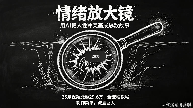 AI制作“情绪放大镜“视频，25条视频涨粉29.6W粉，流量巨大，制作简单，全流程教程-迦哆网创社