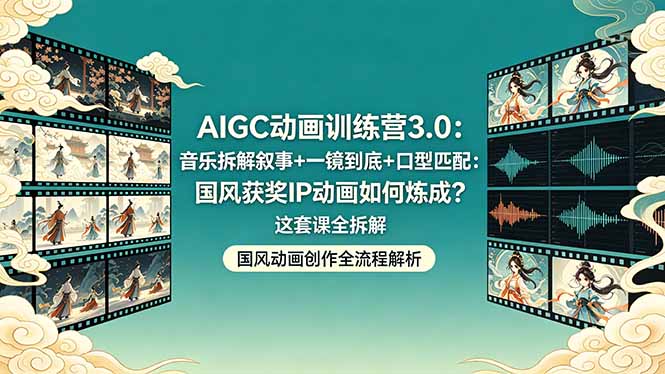 AIGC动画训练营3.0：音乐拆解叙事+一镜到底+口型匹配：国风获奖IP动画如何炼成？这套课全拆解-迦哆网创社