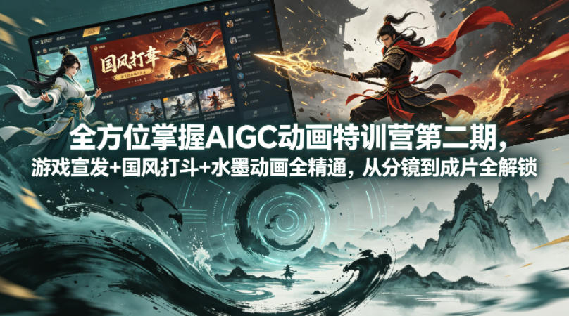 全方位掌握AIGC动画特训营第二期，游戏宣发+国风打斗+水墨动画全精通，从分镜到成片全解锁-迦哆网创社