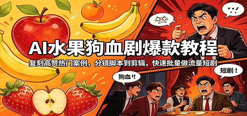 AI水果狗血剧爆款教程：复刻高赞热门案例，分镜脚本到剪辑，快速批量做流量短剧-迦哆网创社
