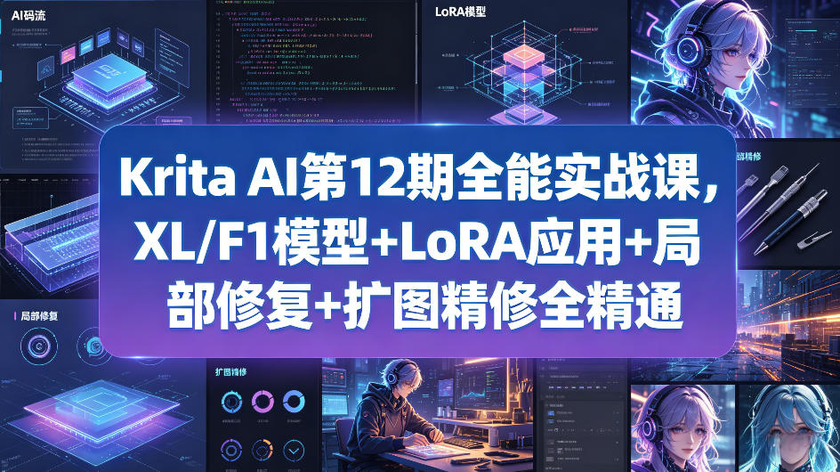Krita AI第12期全能实战课，XL/F1模型+LoRA应用+局部修复+扩图精修全精通-迦哆网创社
