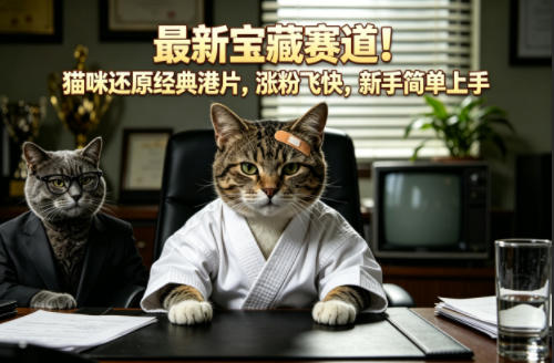 最新宝藏赛道！猫咪还原经典港片，涨粉飞快，新手简单上手-迦哆网创社
