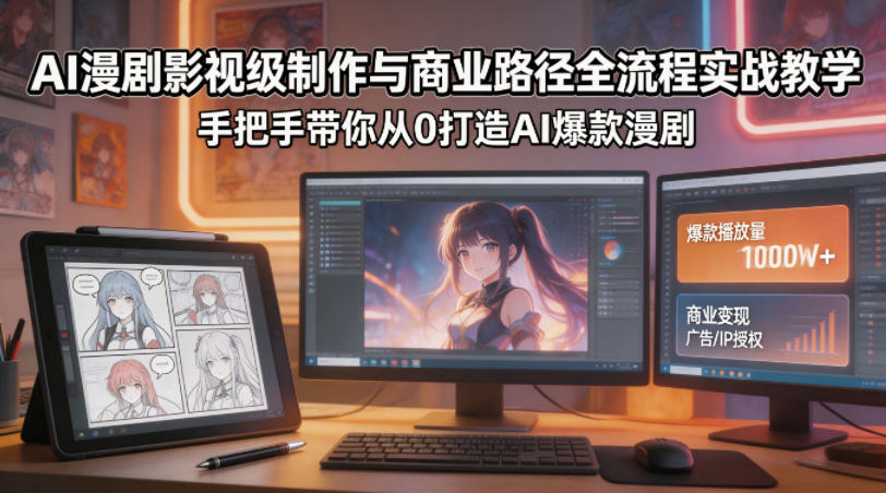 AI漫剧影视级制作与商业路径全流程实战教学，手带你从0打造AI爆款漫剧-迦哆网创社