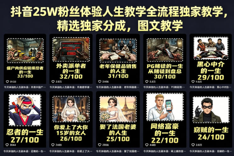 抖音25W粉丝体验人生教学全流程独家教学，精选独家分成，图文教学-迦哆网创社
