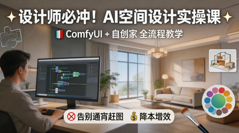 设计师必冲！AI空间设计实操课，ComfyUI+自创家全教学，告别通宵赶图，降本增效-迦哆网创社