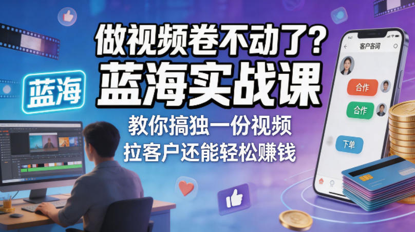 做视频卷不动了？蓝海实战课教你搞独一份视频，拉客户还能轻松賺钱！【原创双语字幕】-迦哆网创社