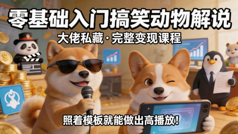 零基础入门搞笑动物解说，大佬私藏完整变现课程，照着模板就能做出高播放-迦哆网创社
