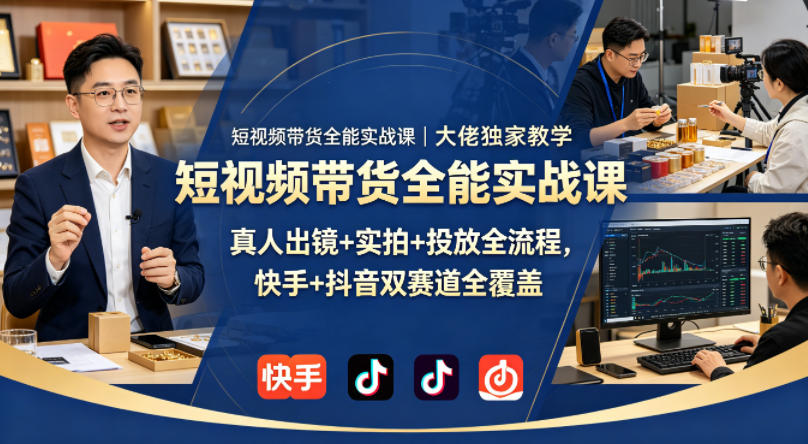 短视频带货全能实战课｜大佬独家教学，真人出镜+实拍+投放全流程，快手+抖音双赛道全覆盖-迦哆网创社