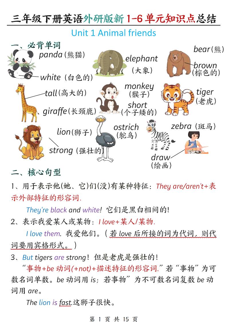 三年级下英语1-6单元必背知识点总结《外研版》-迦哆网创社