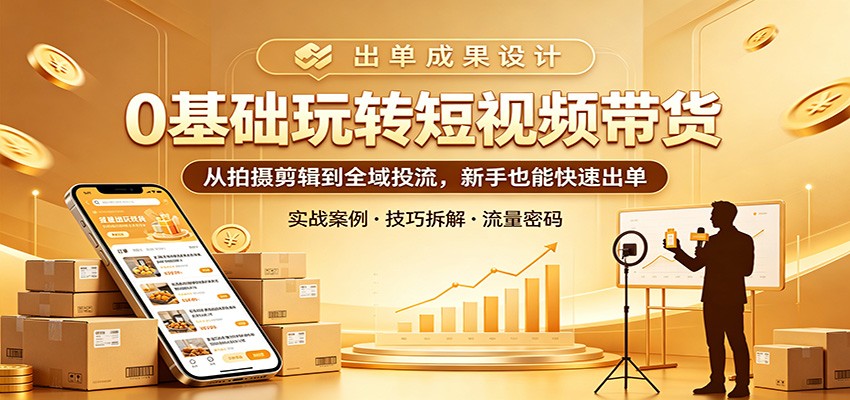 0基础玩转短视频带货：从拍摄剪辑到全域投流，新手也能快速出单-迦哆网创社