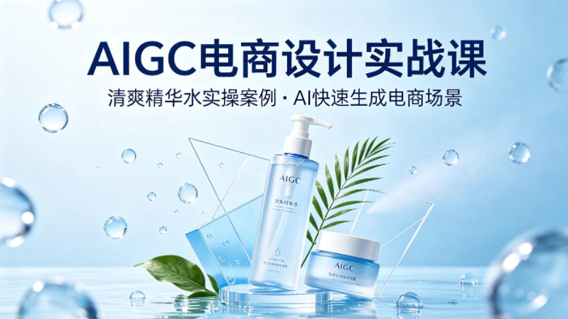AIGC电商设计实战课，以清爽精华水为实操案例，教你用AI快速生成电商场景-迦哆网创社