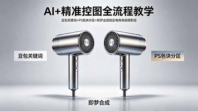 AI+精准控图全流程教学 豆包关键词+PS色块分区+即梦合成搞定电商高级摄影图-迦哆网创社