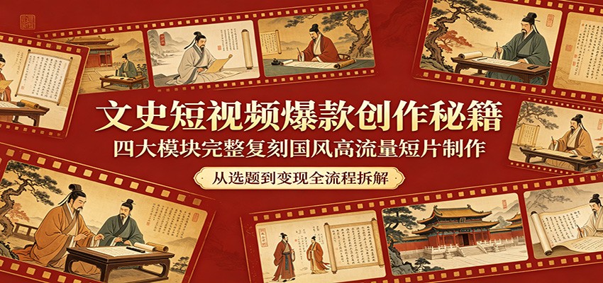 文史短视频爆款创作秘籍：四大模块完整复刻国风高流量短片制作-迦哆网创社
